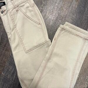 Simple Society Cargo‎ Cream straight leg jeans with brown stitching Size 26"